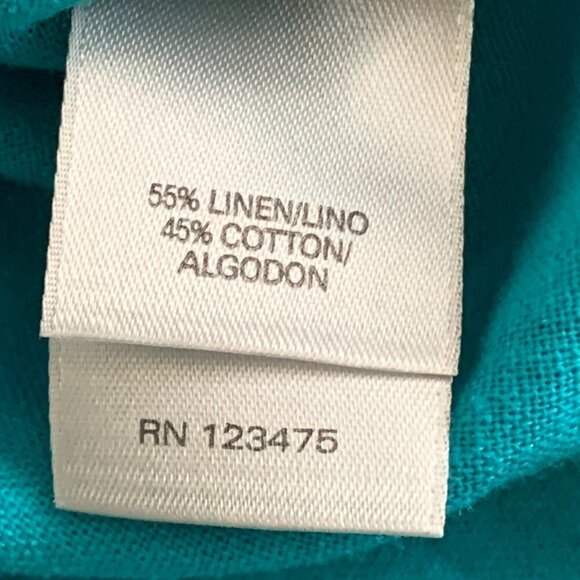 Emma James Linen-Cotton Blend Button Front Roll Tab Shirt M Turquoise 128E - Picture 8 of 9